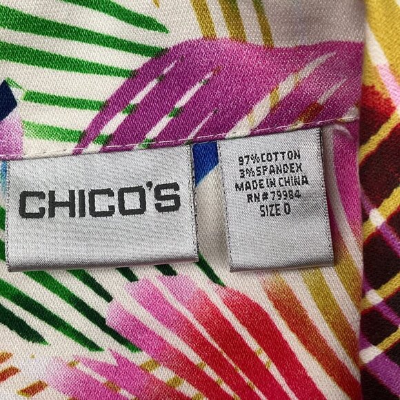 Chicos Jacket Women 0‎ Small 4-6 Pink Purple Palm Floral Beach Tropical Cotton - Picture 6 of 11